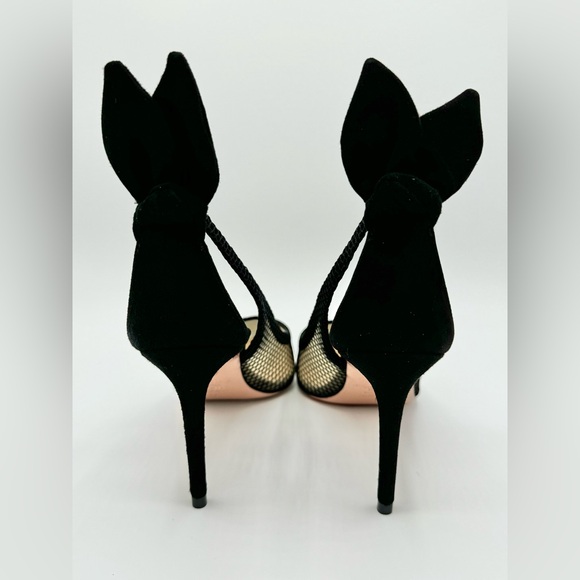 NWT Aquazzura Bow Tie Mesh Pump Heels 85 Mesh/Suede Black 37 W Box & Dust Bag - Picture 11 of 16
